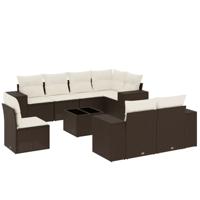 8-delige Loungeset met kussens poly rattan bruin - thumbnail
