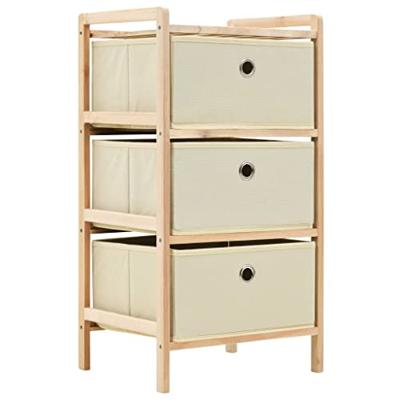 VidaXL Opbergmeubel met 3 stoffen manden cederhout beige VidaXL Opbergmeubel met 3 stoffen manden cederhout beige