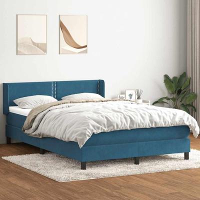 Boxspring met matras fluweel donkerblauw 160x210 cm