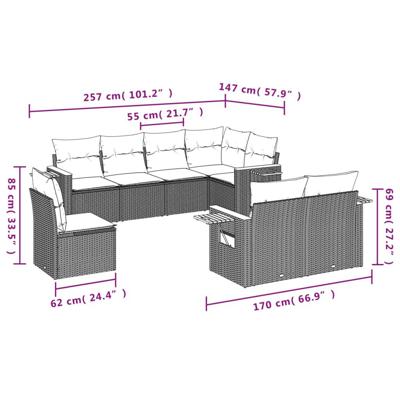 8-delige Loungeset met kussens poly rattan zwart - thumbnail