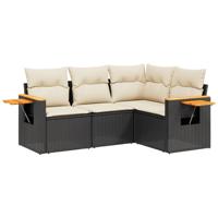 4-delige Loungeset met kussens poly rattan zwart - thumbnail