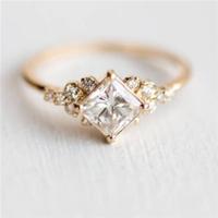 Geometrische vierkante ringen voor vrouwen bruiloft Strass vinger ringen charme sieraden ring maat: 6 - thumbnail