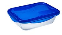 Pyrex Cook & Go Glazen Ovenschaal + Deksel 24x18x6 cm Transparant/Blauw - thumbnail