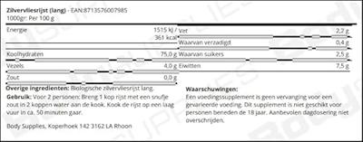 Zilvervliesrijst lang bio