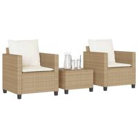 3-delige Bistroset met kussens poly rattan beige - thumbnail