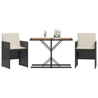 3-delige Bistroset met kussens poly rattan zwart - thumbnail