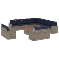 14-delige Loungeset met kussens poly rattan grijs - thumbnail