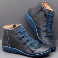 PU laarzen Lace-up retro platte vrouwen laarzen grootte: 35 (blauw) - thumbnail