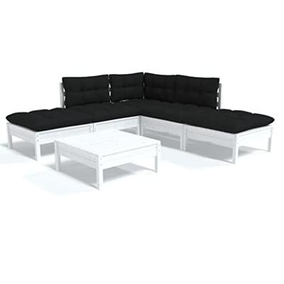 6-delige Loungeset met kussens grenenhout wit