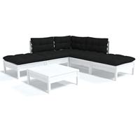 6-delige Loungeset met kussens grenenhout wit - thumbnail