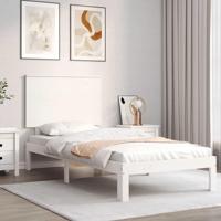 Bedframe met hoofdbord massief hout wit - thumbnail