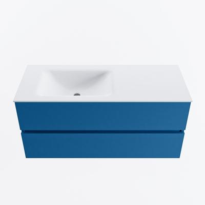 MONDIAZ VICA 110cm badmeubel onderkast Jeans 2 lades. Wastafel CLOUD links 1 kraangat, kleur Talc.