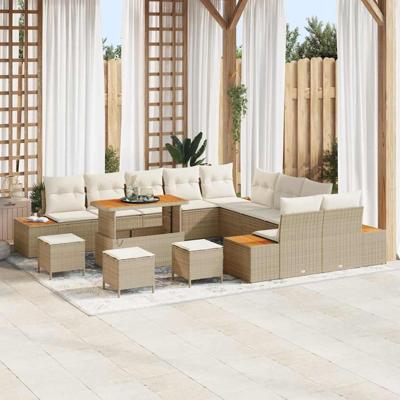 14-delige tuinset met kussens Beige Poly Rattan Acacia