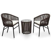 VidaXL 3-delige bistroset met kussens pe-rattan bruin - thumbnail