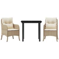 3-delige Tuinset met kussens poly rattan beige - thumbnail