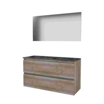 Basic-Line Basic 46 Badkamermeubelset - 120 x 46 cm - Greeploos - 2 Lades - Hardstenen Wastafel - 2 Kraangaten - Spiegel - Scotch Oak