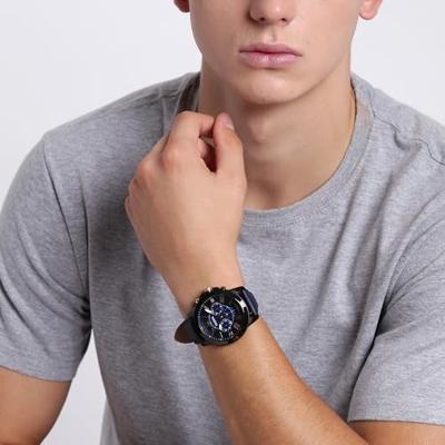 Fossil Grant chronograaf marineblauw lederen Herenhorloge- blauw FS5061 Fossil Grant chronograaf marineblauw lederen Herenhorloge- blauw FS5061