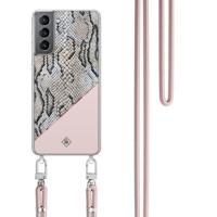Samsung Galaxy S21 hoesje met rosegoud koord - Snake print - thumbnail