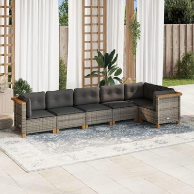 6-delige Loungeset met kussens poly rattan grijs - thumbnail