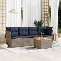 5-delige Loungeset met kussens poly rattan grijs - thumbnail