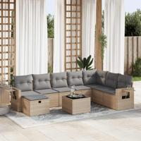 8-delige Loungeset met kussens poly rattan gemengd beige - thumbnail