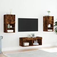 4-delige tv-wandmeubelset met LED-verlichting gerookt eiken - thumbnail