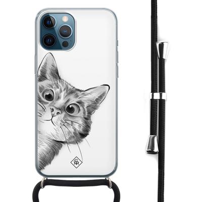 iPhone 12 Pro Max hoesje met koord - Kiekeboe kat iPhone 12 Pro Max hoesje met koord - Kiekeboe kat