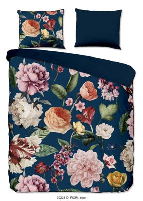 Descanso Dekbedovertrek "bloemen" - Blauw - (240x200/220 cm) - Biologisch Katoen satijn