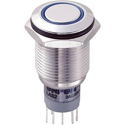 TRU COMPONENTS 701896 LAS2GQF-22ZE/B/12V/S/P Vandalismebestendige drukschakelaar 250 V/AC 3 A 2x aan/aan Continu Blauw 1 stuk(s)
