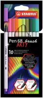 STABILO Pen 68 brush, premium brush viltstift, ARTY etui met 10 kleuren - thumbnail