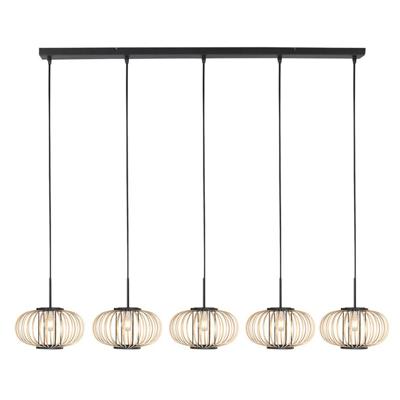 Steinhauer Hanglamp 5-lichts rechtSilva met bamboe kappen - 4529ZW