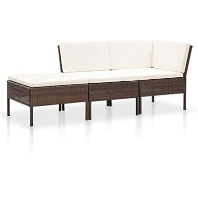 3-delige Loungeset met kussens poly rattan bruin 3-delige Loungeset met kussens poly rattan bruin