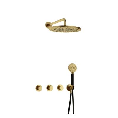 Hotbath Cobber - CB7067 - Inbouw Regendoucheset - Geborsteld Messing PVD - 2 Stopkranen - Thermostatisch - Wandarm 40 cm - Hoofddouche 300 mm - Ronde Handdouche 3 Standen - met M106 - Waterbesparend