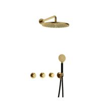 Hotbath Cobber - CB7067 - Inbouw Regendoucheset - Geborsteld Messing PVD - 2 Stopkranen - Thermostatisch - Wandarm 40 cm - Hoofddouche 300 mm - Ronde Handdouche 3 Standen - met M106 - Waterbesparend - thumbnail