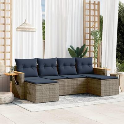 6-delige Loungeset met kussens poly rattan grijs
