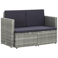 vidaXL Tuinbank 2-zits met kussens poly rattan grijs - thumbnail