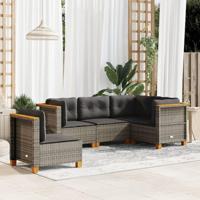 5-delige Loungeset met kussens poly rattan grijs - thumbnail