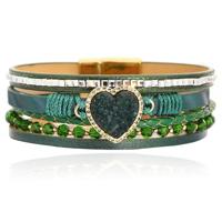 Deja Armband goudkleurig met hartvormige natuursteen in groen - thumbnail