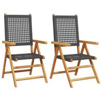 Tuinstoelen 2 st massief acaciahout en poly rattan zwart - thumbnail