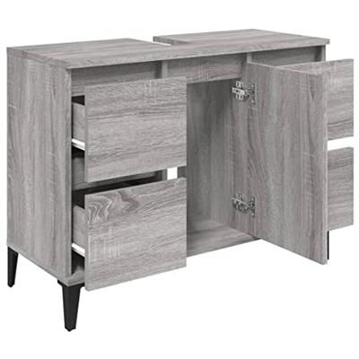 Wastafelkast 80x33x60 cm bewerkt hout grijs sonoma eikenkleurig