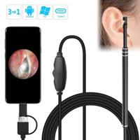 i96-3 in 1 USB oor Scope inspectie HD 0.3 MP camera visuele oor lepel voor OTG Android telefoons & PC & MacBook 1.85 m lengte kabel (zwart) - thumbnail