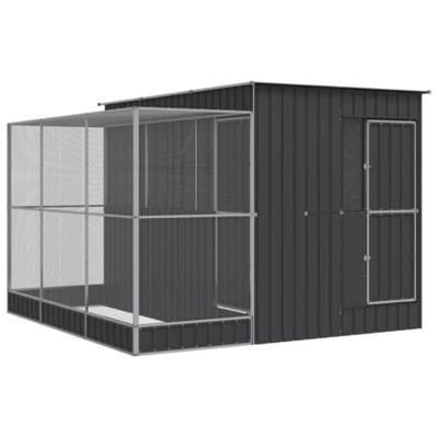 vidaXL Volière met verlengstuk 290x303x216 cm staal zilverkleurig, vogelvolière, papegaaienkooi, grote papegaaienkooi, parkietenkooi, grote vogelkooi