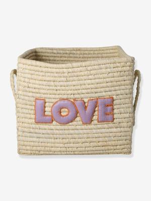 LOVE mand van raffia met rice handgrepen lila LOVE mand van raffia met rice handgrepen lila