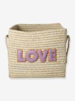 LOVE mand van raffia met rice handgrepen lila - thumbnail