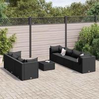 8-delige Loungeset met kussens poly rattan zwart - thumbnail