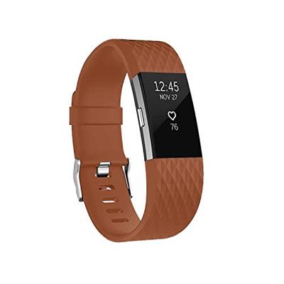By Qubix - Compatible met Fitbit Charge 2 siliconen bandje - Maat: Large - Coffee - Compatible fitbit bandje