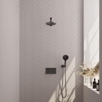 Brauer Gunmetal Edition Thermostatische Regendoucheset Inbouw - Hoofddouche 20 cm - Rechte Wandarm - Met Drukknoppen - Handdouche 3 Standen - Doucheslang - Wandaansluitbocht - Gunmetal - thumbnail