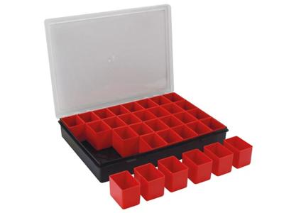 Opbergbox Tayg met 32 uitneembare bakjes zwart 330x247x54mm transparante deksel met afsluitclips