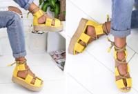 Lace up plateau sandalen voor dames met korting in de sale - thumbnail