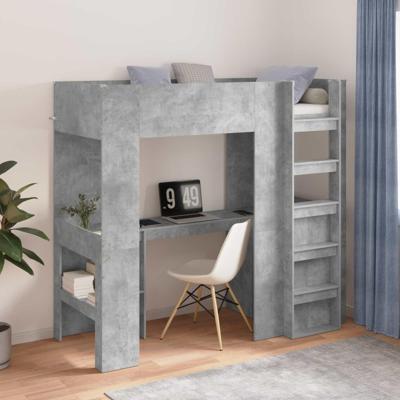 Loft Bedframe met Bureau Beton Grijs 100 x 200 cm Bewerkt hout